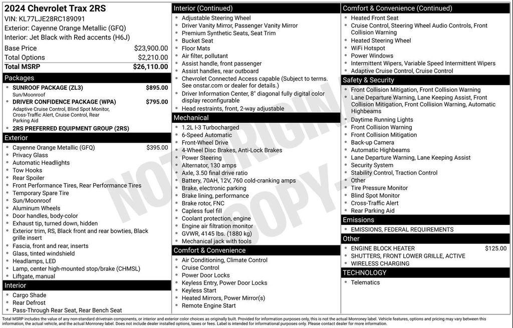 used 2024 Chevrolet Trax car, priced at $23,509