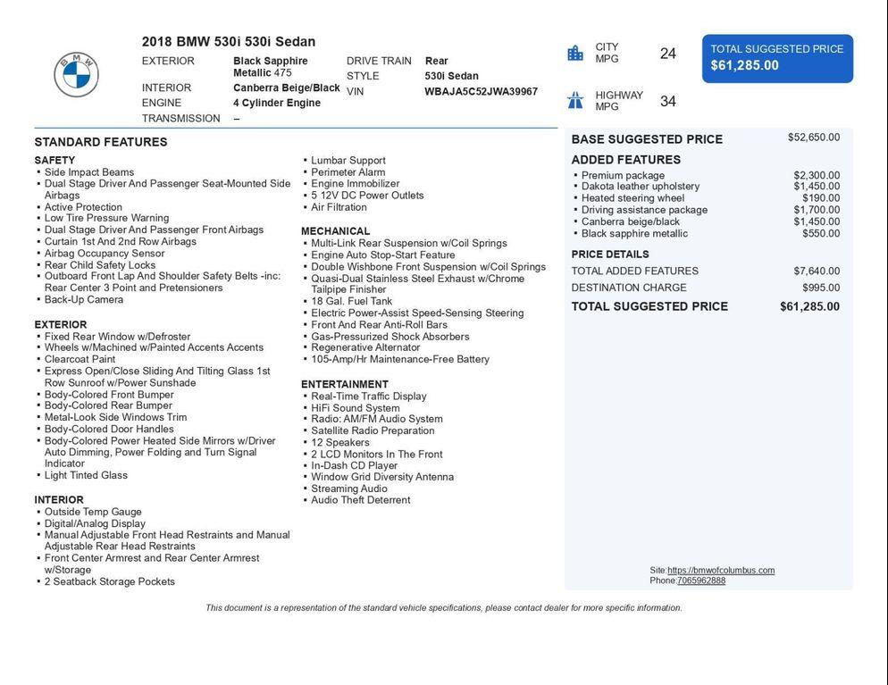 used 2018 BMW 530 car, priced at $18,991