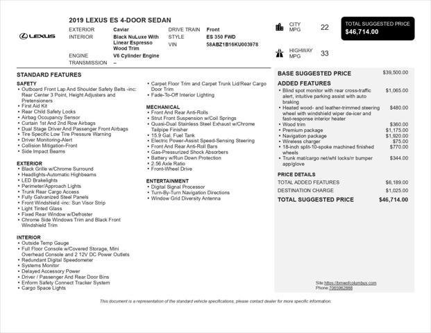 used 2019 Lexus ES 350 car, priced at $33,997