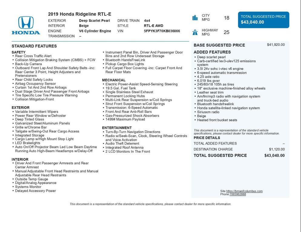 used 2019 Honda Ridgeline car, priced at $28,992