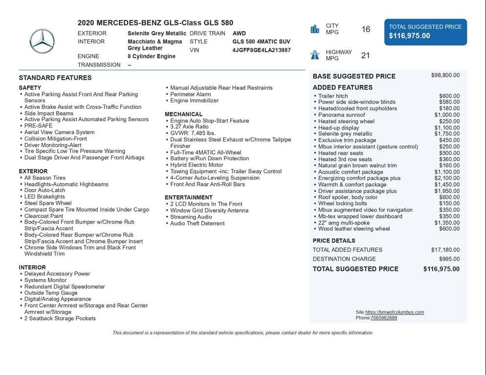 used 2020 Mercedes-Benz GLS 580 car, priced at $49,991