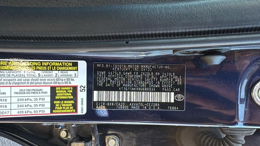 used 2022 Toyota Camry car, priced at $20,540