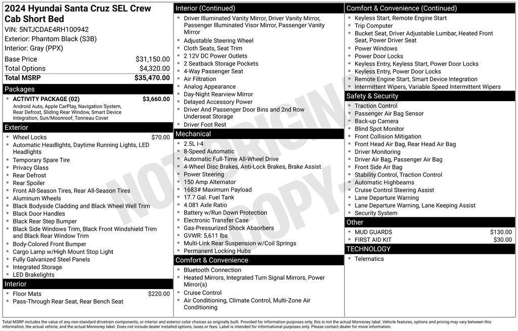 used 2024 Hyundai SANTA CRUZ car, priced at $31,400