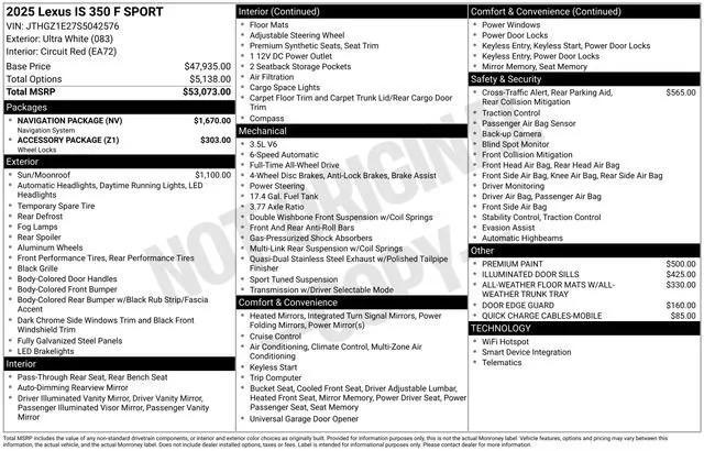 new 2025 Lexus IS 350 car, priced at $54,368