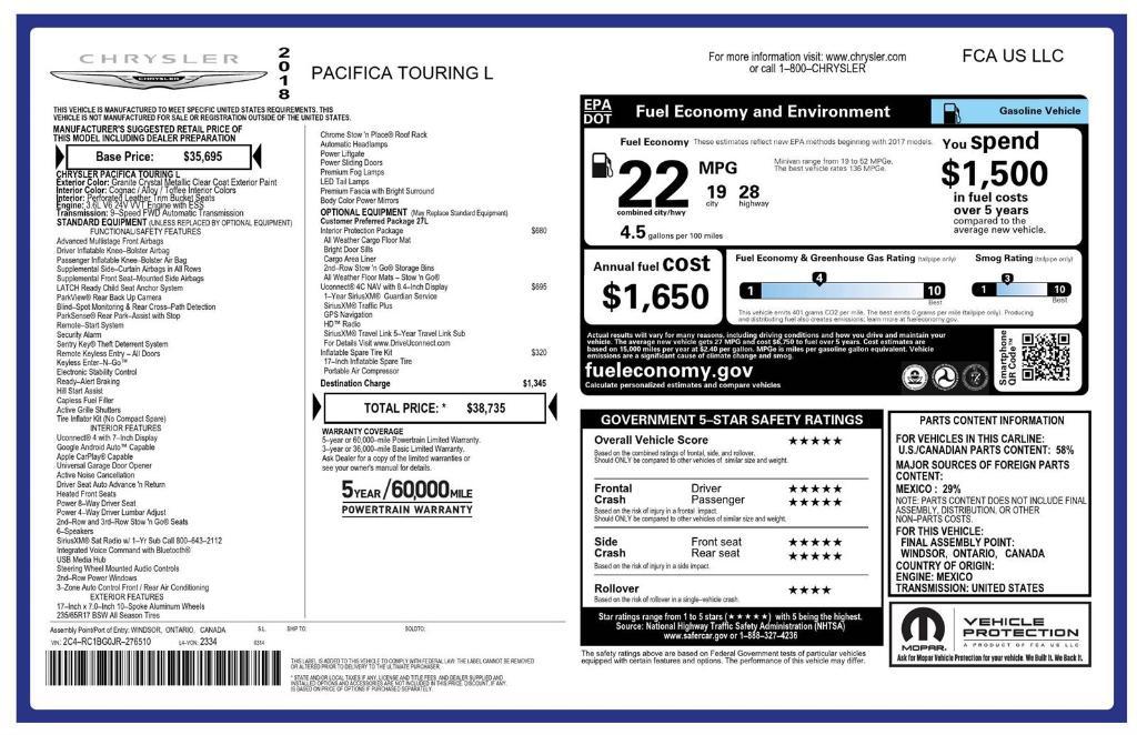 used 2018 Chrysler Pacifica car, priced at $14,988