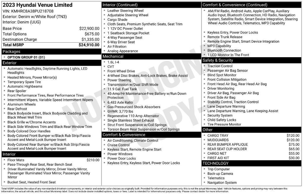 used 2023 Hyundai Venue car, priced at $18,490