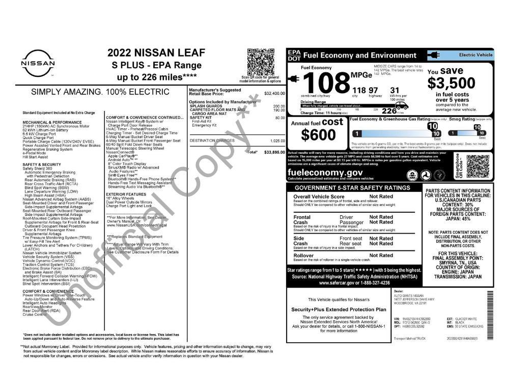 used 2022 Nissan Leaf car, priced at $18,950