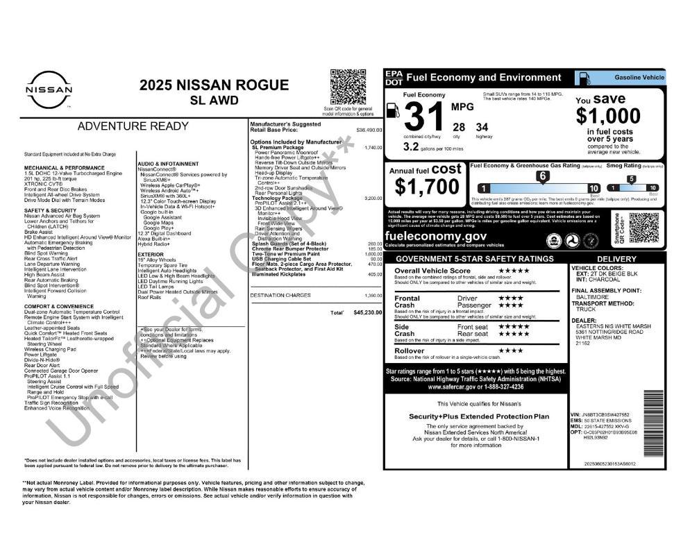 new 2025 Nissan Rogue car, priced at $41,348