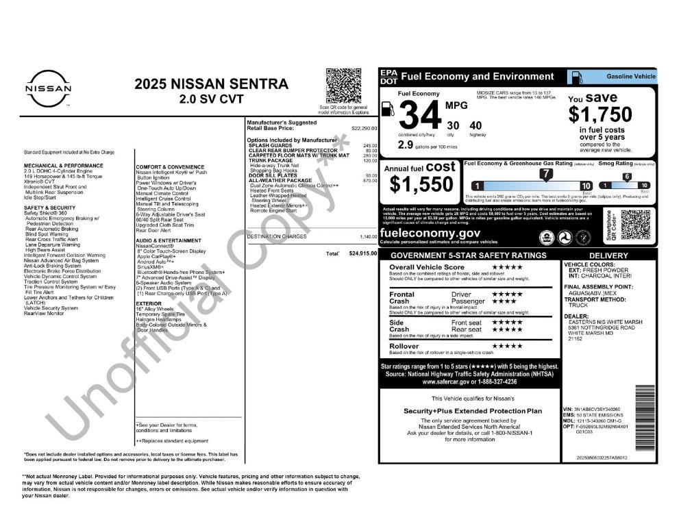 new 2025 Nissan Sentra car, priced at $21,108