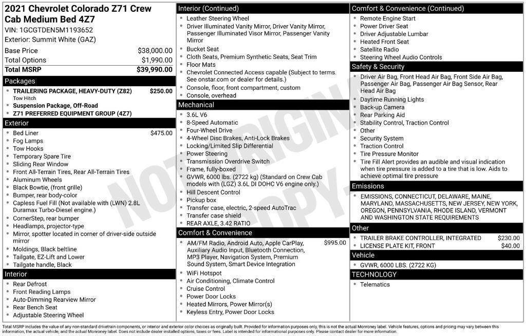 used 2021 Chevrolet Colorado car, priced at $28,950
