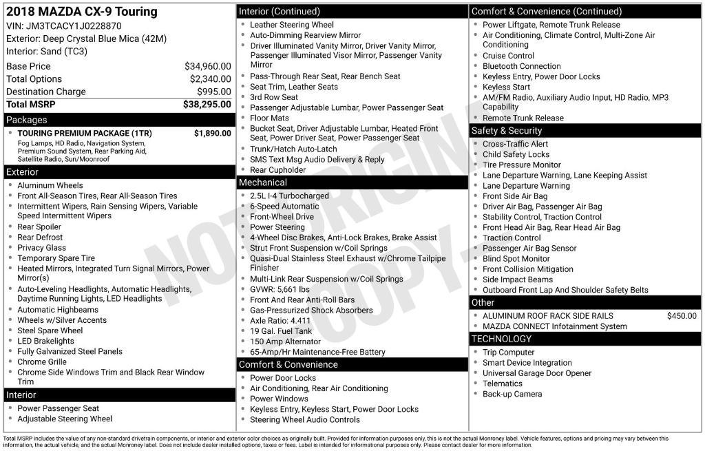 used 2018 Mazda CX-9 car, priced at $17,490