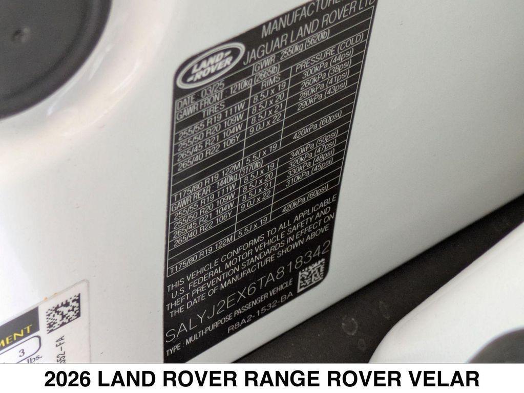 new 2026 Land Rover Range Rover Velar car, priced at $66,797