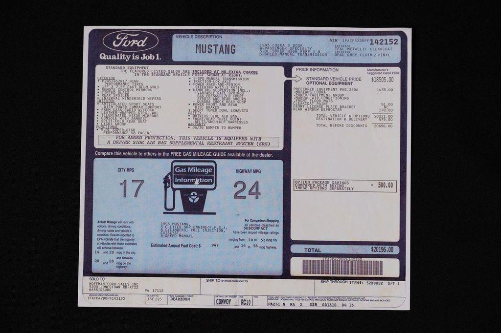 used 1993 Ford Mustang car, priced at $74,995