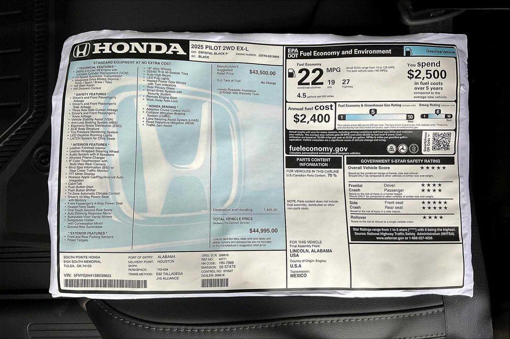 new 2025 Honda Pilot car, priced at $43,495