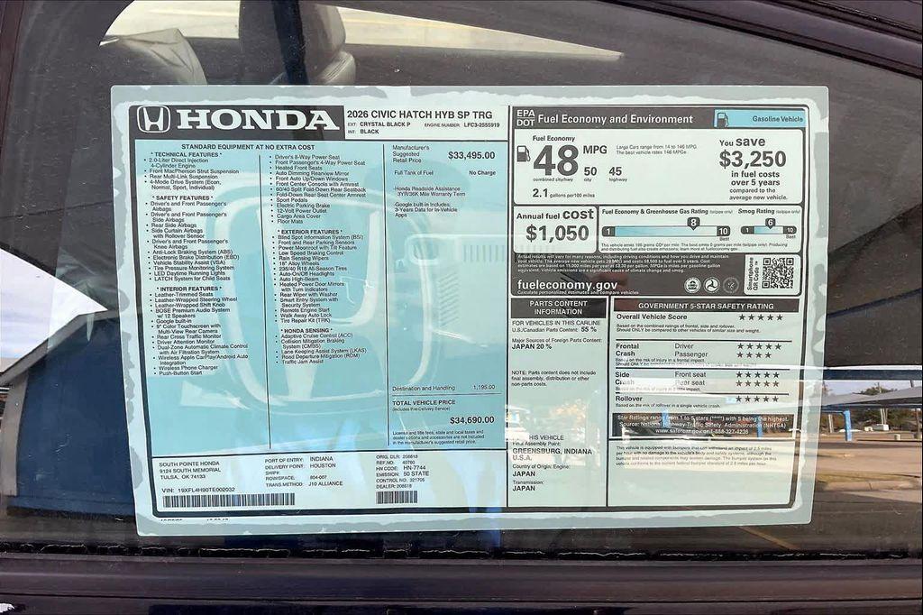 new 2026 Honda Civic Hybrid car, priced at $34,690