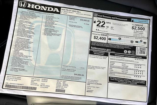 new 2025 Honda Pilot car, priced at $44,950
