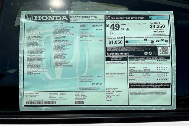 new 2025 Honda Civic Hybrid car, priced at $33,555