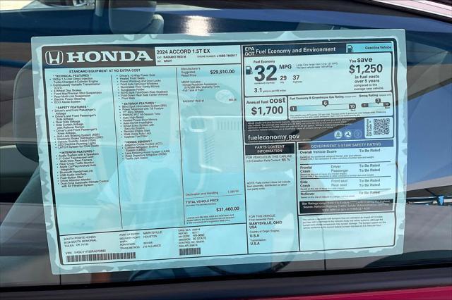 new 2024 Honda Accord car, priced at $31,460