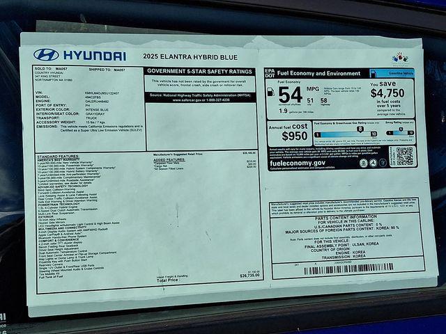 new 2025 Hyundai Elantra HEV car, priced at $25,262