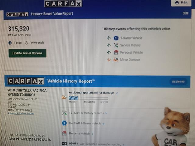 used 2018 Chrysler Pacifica Hybrid car, priced at $14,995