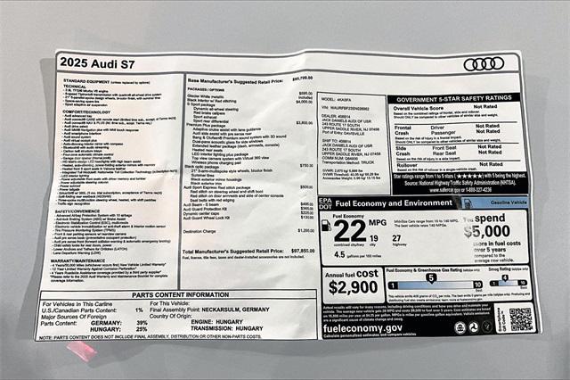 new 2025 Audi S7 car, priced at $97,855