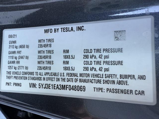 used 2021 Tesla Model 3 car, priced at $21,500