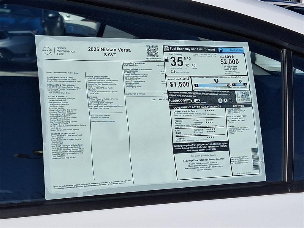 new 2025 Nissan Versa car, priced at $20,113