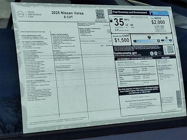 new 2025 Nissan Versa car, priced at $20,314