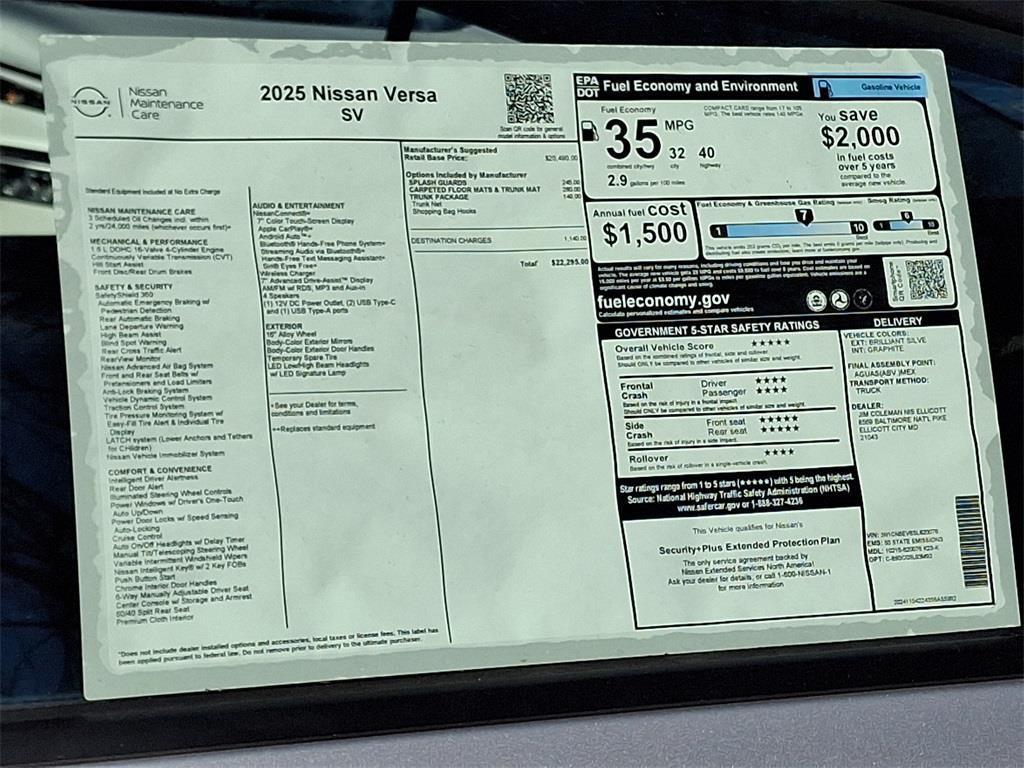 new 2025 Nissan Versa car, priced at $20,557