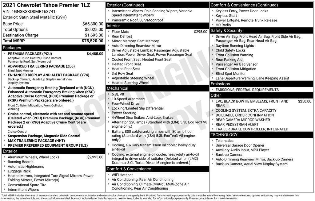 used 2021 Chevrolet Tahoe car, priced at $36,387