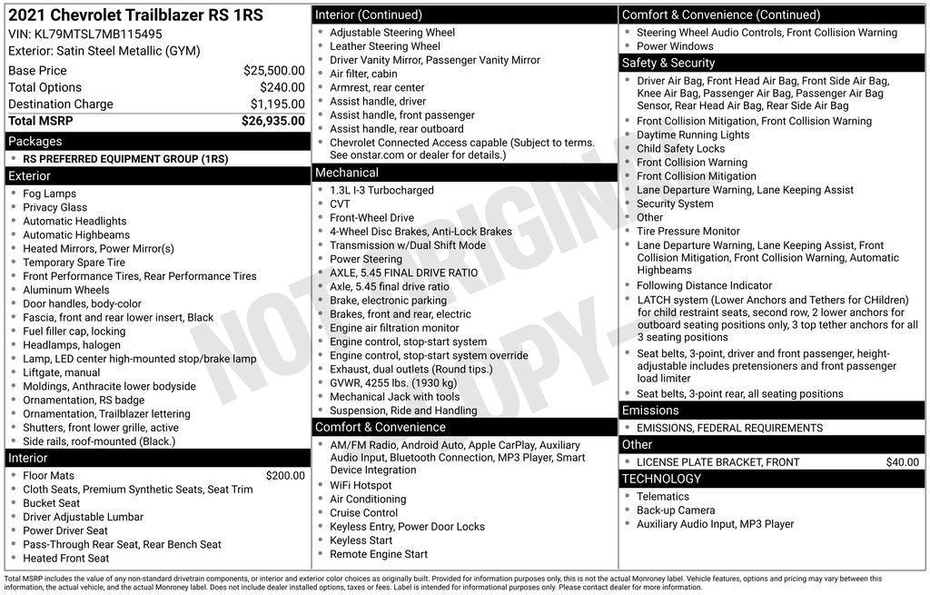 used 2021 Chevrolet TrailBlazer car, priced at $14,973