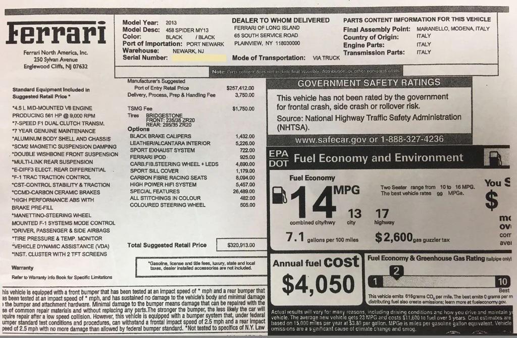 used 2013 Ferrari 458 Spider car, priced at $212,990