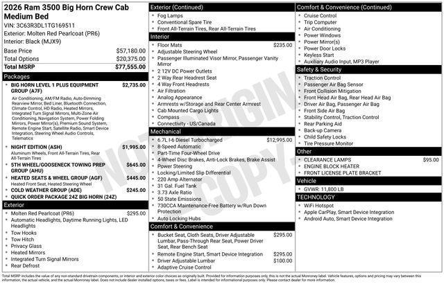 new 2026 Ram 3500 car, priced at $73,833