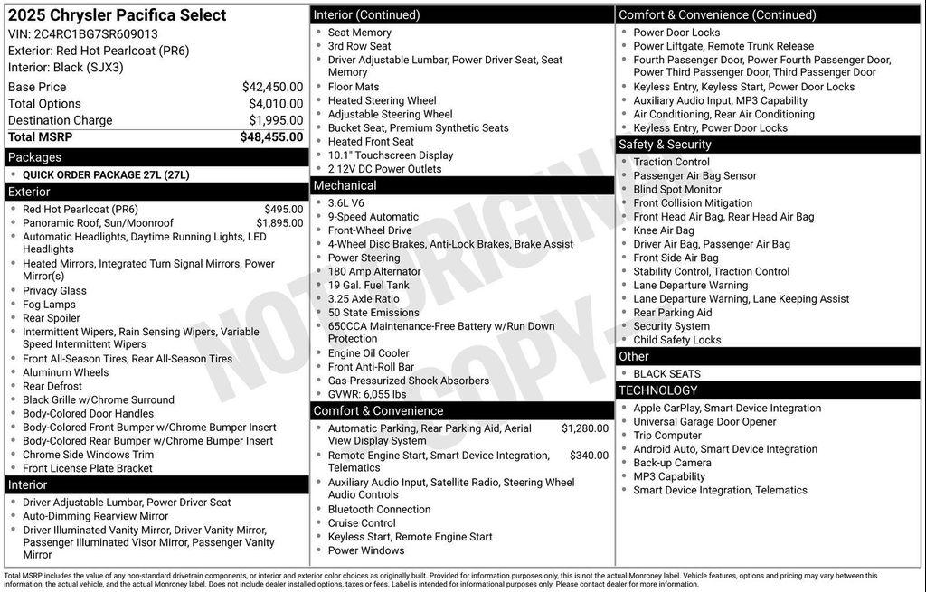 new 2025 Chrysler Pacifica car, priced at $45,480