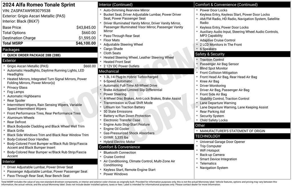 used 2024 Alfa Romeo Tonale car, priced at $26,490