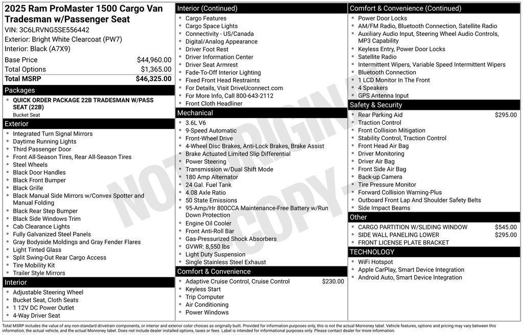 used 2025 Ram ProMaster 1500 car, priced at $33,950
