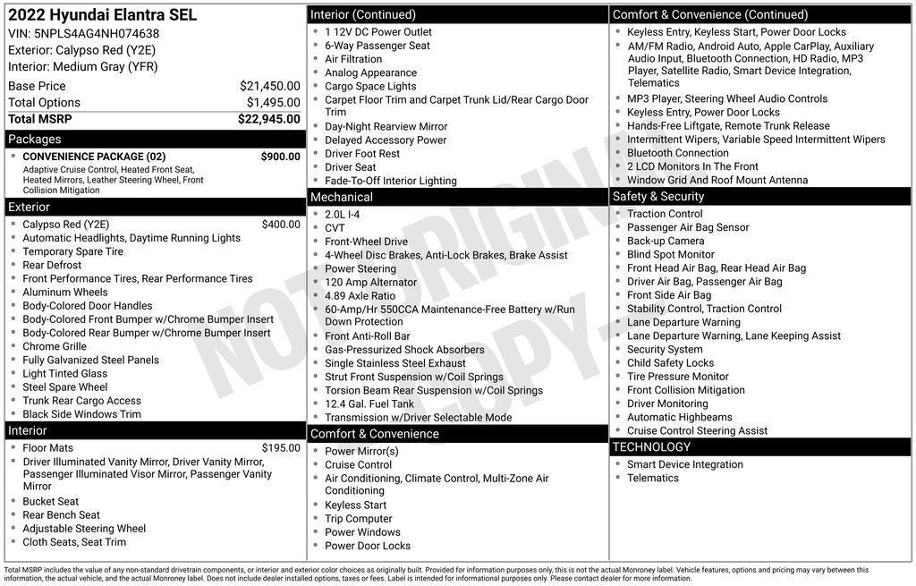 used 2022 Hyundai Elantra car, priced at $17,950