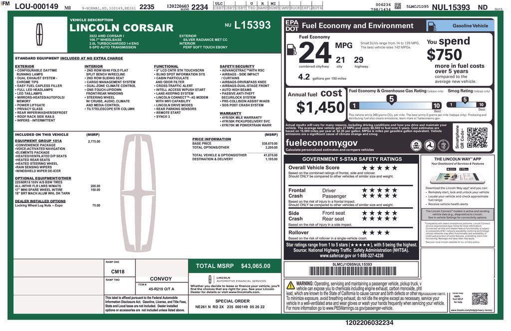 used 2022 Lincoln Corsair car, priced at $28,950