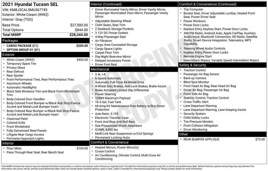 used 2021 Hyundai Tucson car, priced at $20,375