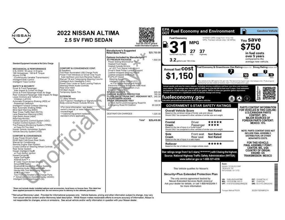 used 2022 Nissan Altima car, priced at $20,190