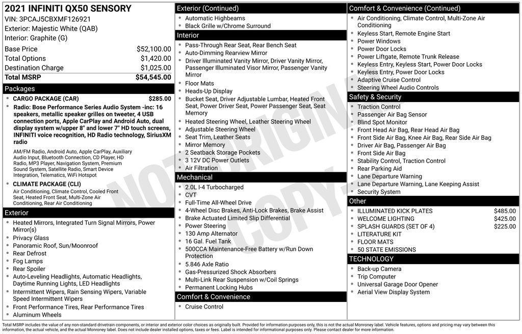 used 2021 INFINITI QX50 car, priced at $28,490