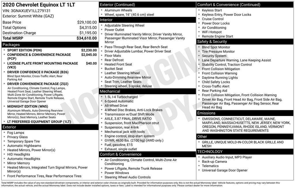 used 2020 Chevrolet Equinox car, priced at $19,950