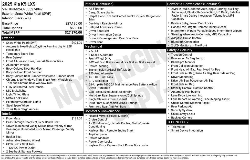 used 2025 Kia K5 car, priced at $23,275