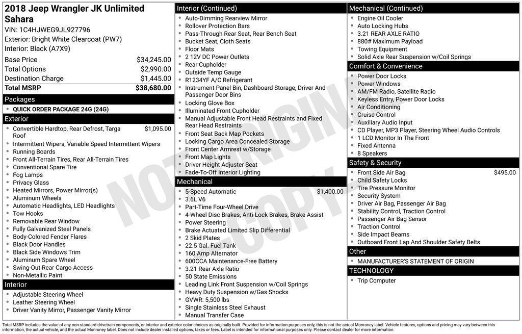 used 2018 Jeep Wrangler JK Unlimited car, priced at $17,850