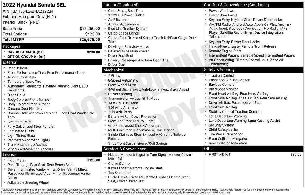 used 2022 Hyundai Sonata car, priced at $19,950
