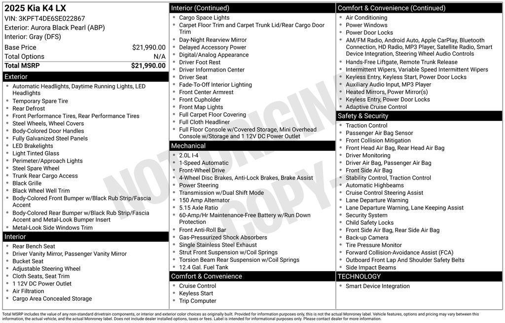 used 2025 Kia K4 car, priced at $20,725