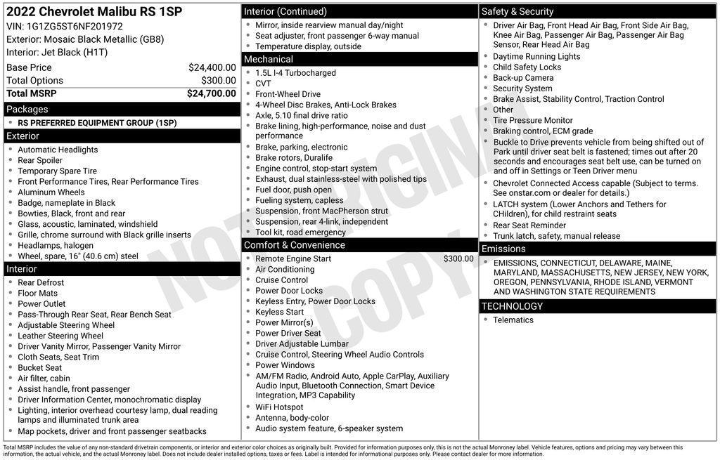 used 2022 Chevrolet Malibu car, priced at $20,275