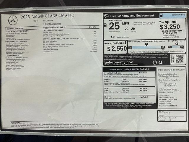 new 2025 Mercedes-Benz AMG CLA 35 car, priced at $58,995