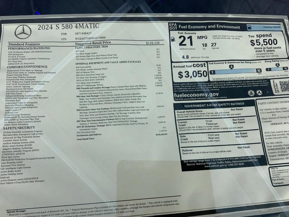 new 2024 Mercedes-Benz S-Class car, priced at $146,682