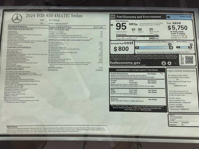 new 2024 Mercedes-Benz EQS 450 car, priced at $113,845